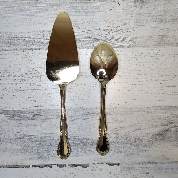 Classic Traditions HOLLYBERRY Gold Holly Serving Set Japan Stainless Steel - Picture 4 of 8